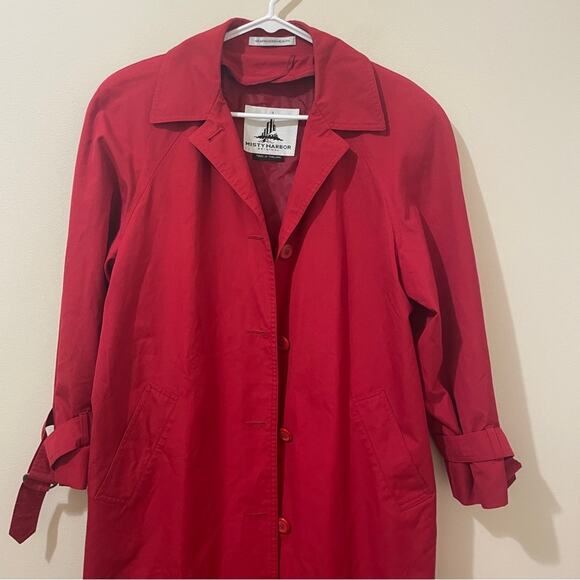 Vintage Misty Harbor Red Trench Coat Size 6P Petite Oversized No Lining - Picture 2 of 8